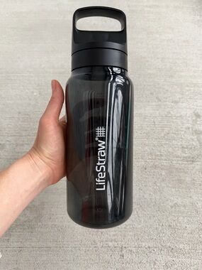 LifeStraw Go Water Filter Bottle 1L Black Tritan BPA Free w/ Flip Lid Light Wear